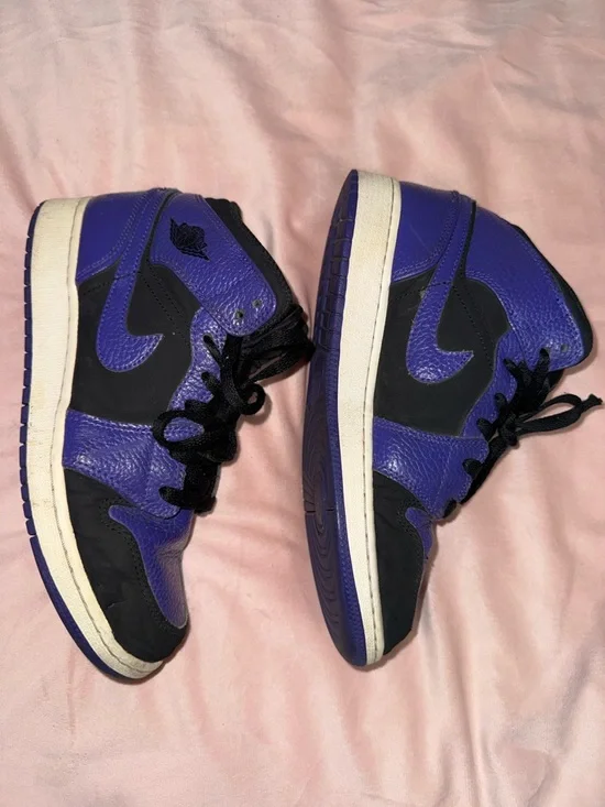 Nike Air Jordan 1 Mid Black Dark Concord Purple Sneakers Shoes 7Y Men’s 7 - Picture 7 of 12